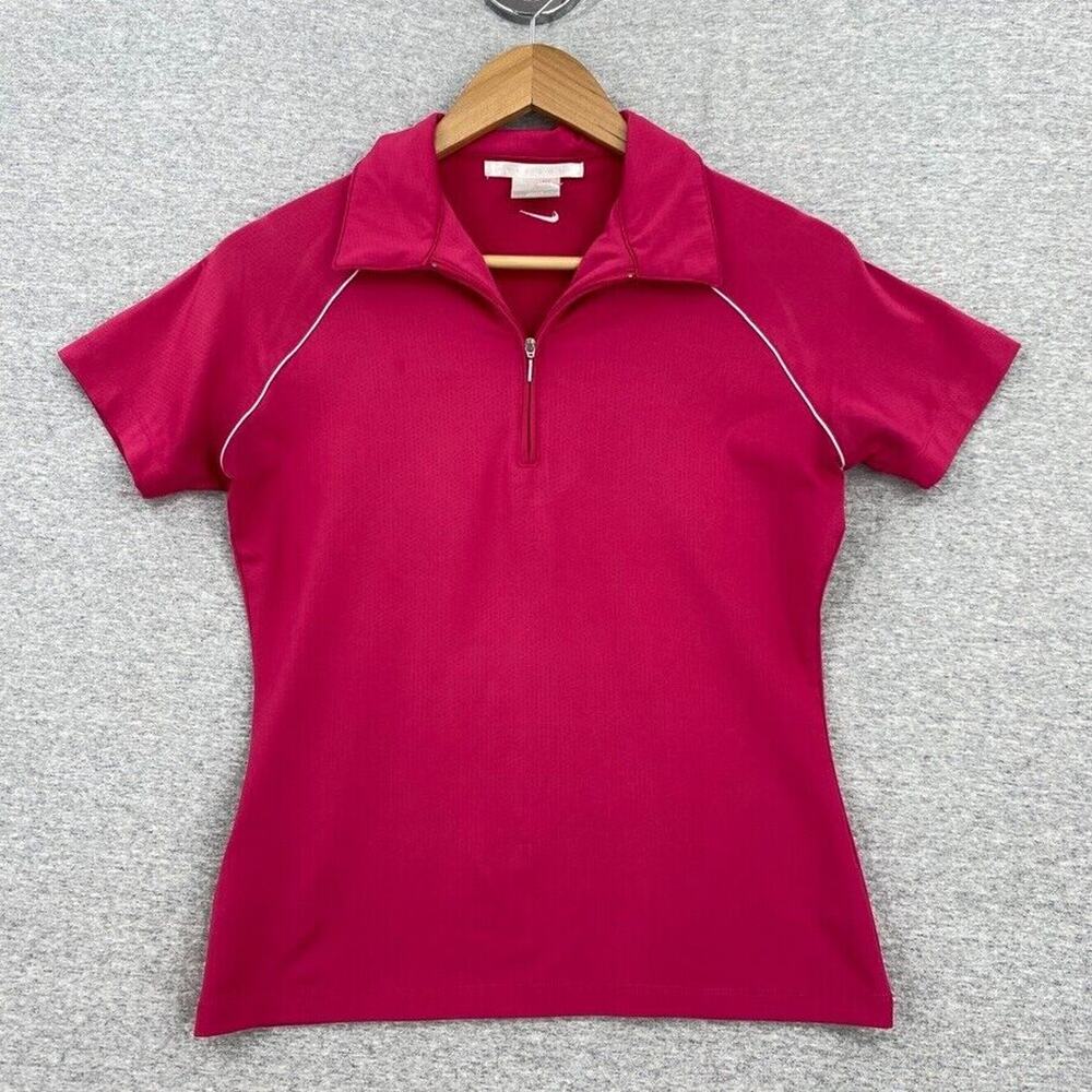 Nike Golf Shirt Womens XS (0-2) Pink Dri Fit Short Sleeve 1/4 Zip Activewear Top